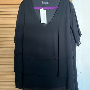 BloomChic Black Boxy Tiered Blouse